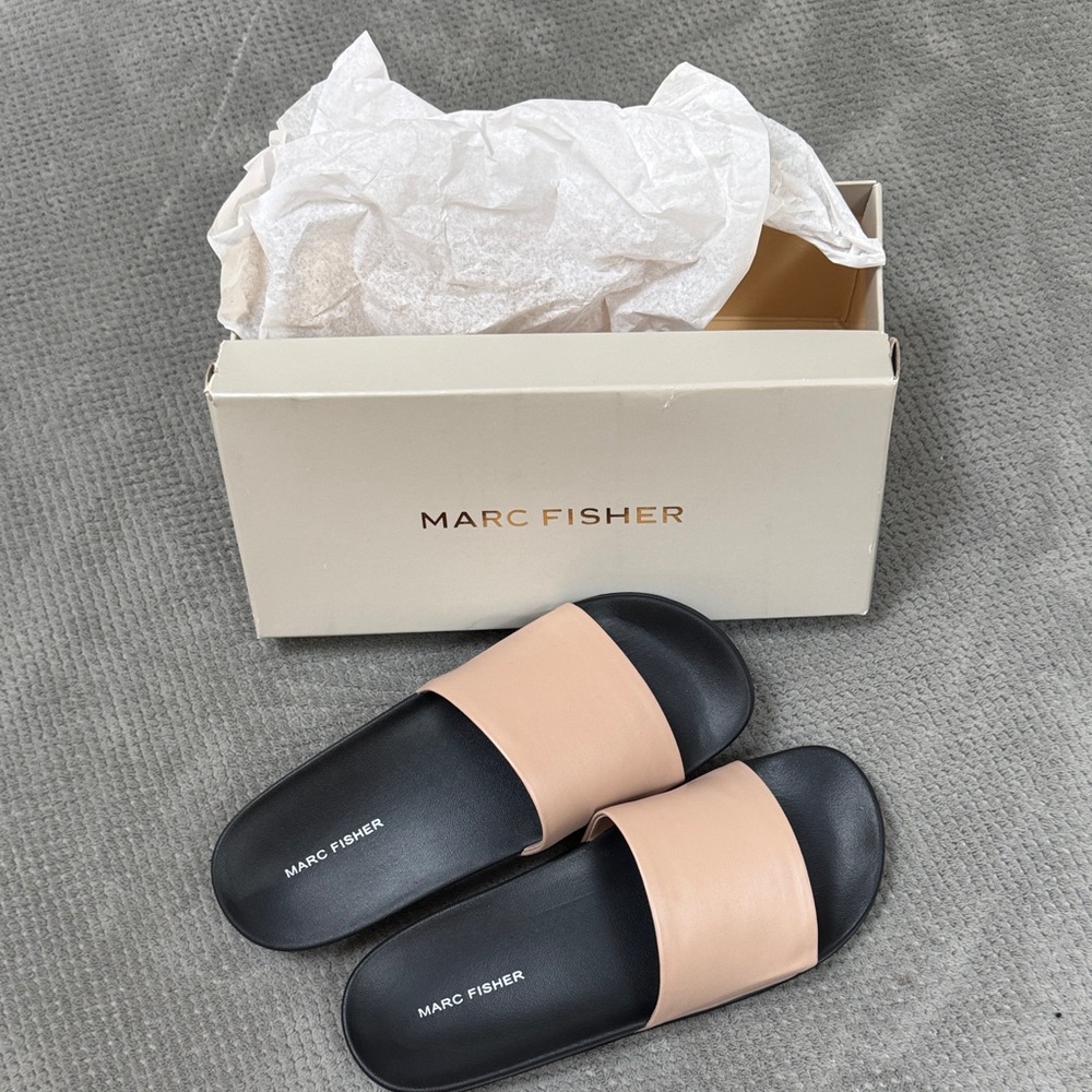 Marc Fisher Black and Cream Slides